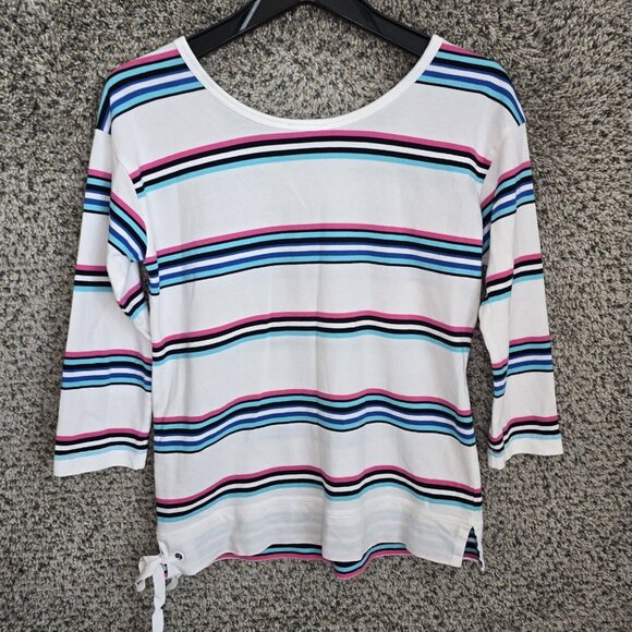 T by Talbots Top Womens XS Blue Striped Scoop‎ Neck Oversized Tee Casual Ladies - Picture 7 of 7